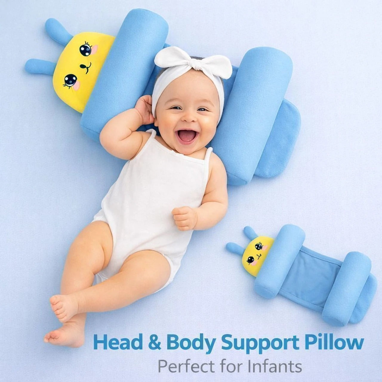 Baby Head & Neck Support Pillow for Newborns | Soft Plush Sleeping Pillow (Blue)