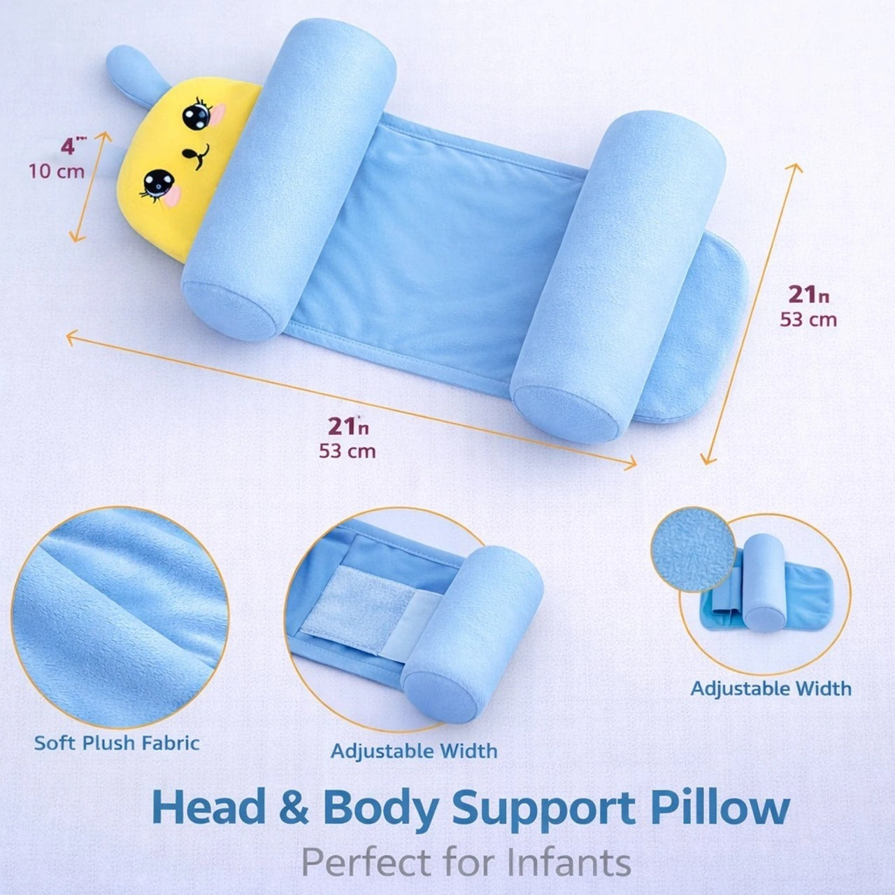 Baby Head & Neck Support Pillow for Newborns | Soft Plush Sleeping Pillow (Blue)